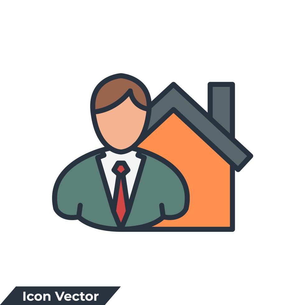 Ilustración de vector de logotipo de icono de agente inmobiliario. hombre de negocios y plantilla de símbolo de casa para la colección de diseño gráfico y web