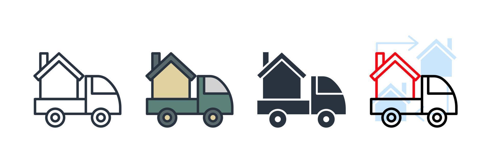 moving home icon logo vector illustration. Home delivery truck symbol template for graphic and web design collection