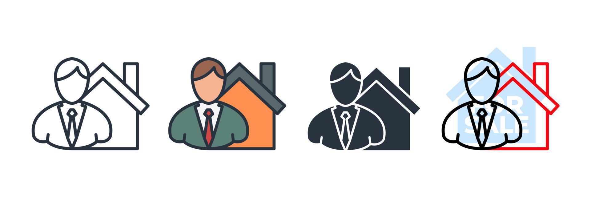 Ilustración de vector de logotipo de icono de agente inmobiliario. hombre de negocios y plantilla de símbolo de casa para la colección de diseño gráfico y web