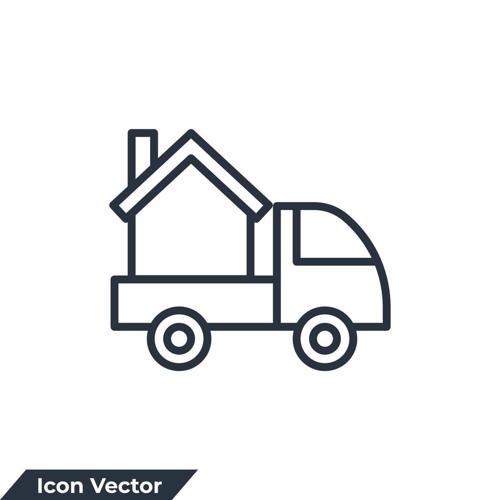 moving home icon logo vector illustration. Home delivery truck symbol template for graphic and web design collection