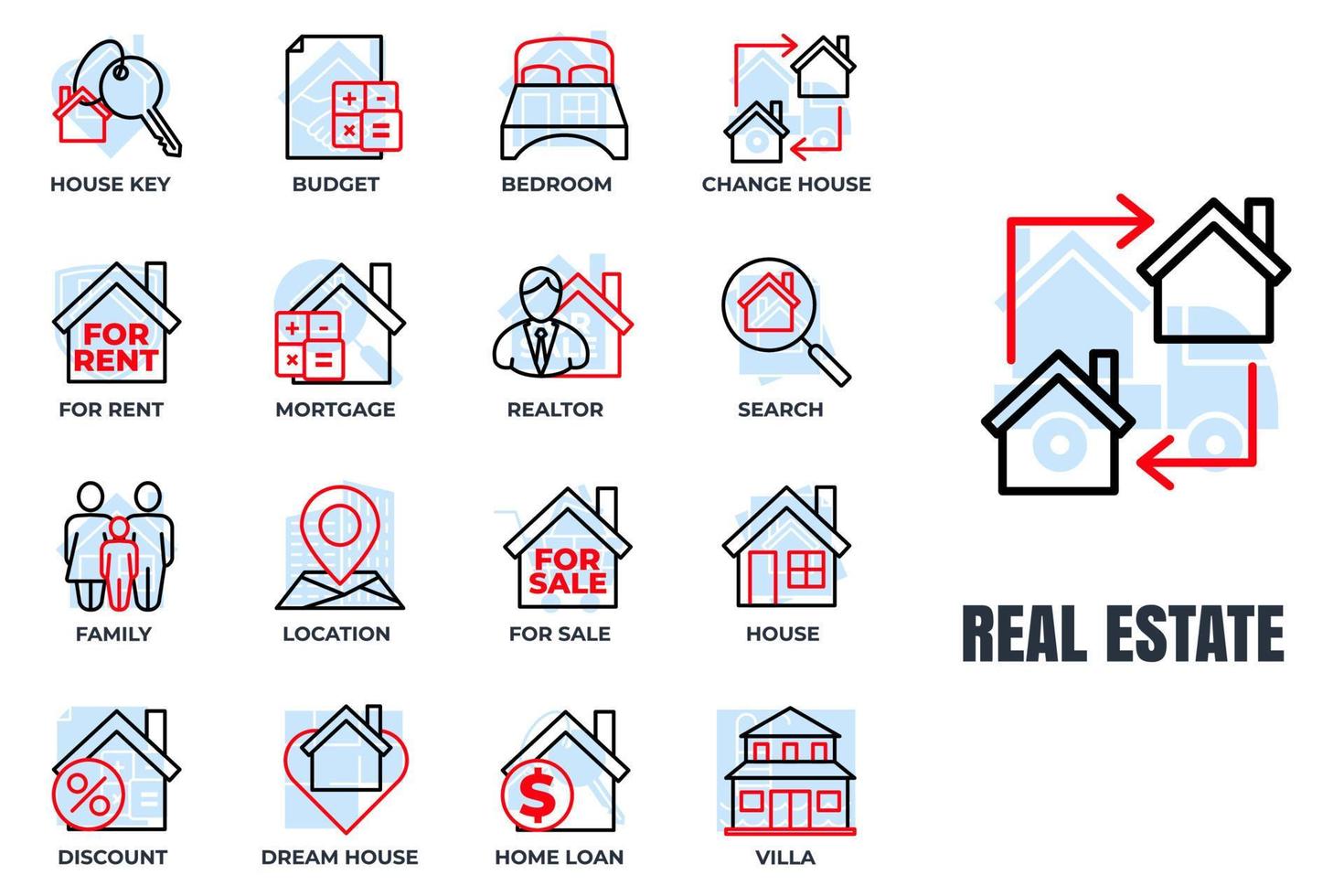 Set of Real Estate icon logo vector illustration. House pack symbol template. house, family, dream house, realtor and more for graphic and web design collection