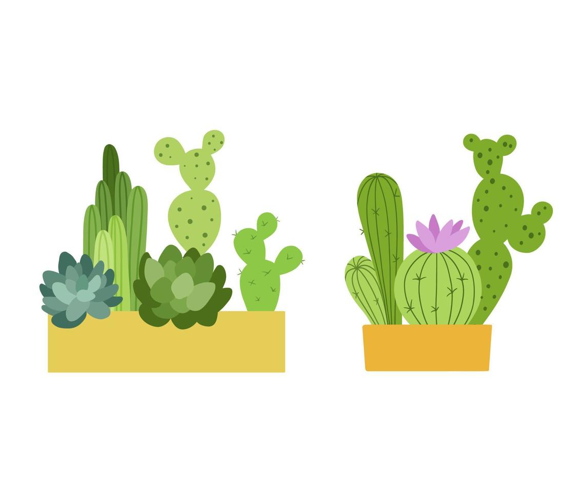 ilustraciones de color plano de cactus. planta casera en maceta. vector lindo maceta suculenta en estilo simple aislado sobre fondo blanco