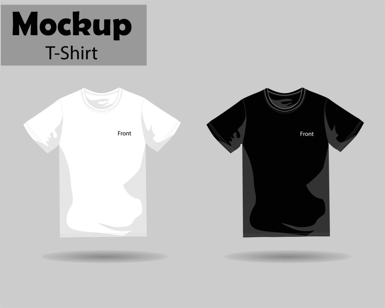 Set of men's white and black t-shirt front and back view realistic mock-up volumetric t-shirt vector template used for billboards, logos, symbol designs or textile goods, for websites.
