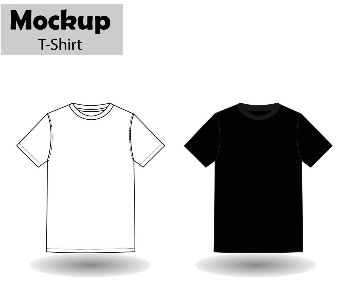 Set of men's white and black t-shirt front and back view realistic mock-up volumetric t-shirt vector template used for billboards, logos, symbol designs or textile goods, for websites.