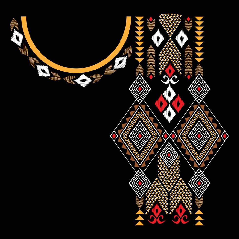 WebBeautiful neckline embroidery.geometric ethnic oriental pattern traditional on black background.Aztec style,abstract,vector,illustration.design for texture,fabric,fashion women wearing,clothing,pri vector