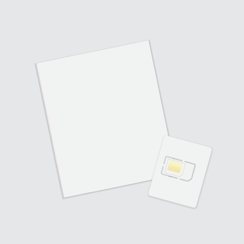tarjetas sim en blanco realistas y papel de portada en estilo minimalista sobre fondo blanco. tarjeta SIM. plantilla de vector de maqueta de color fácil de cambiar