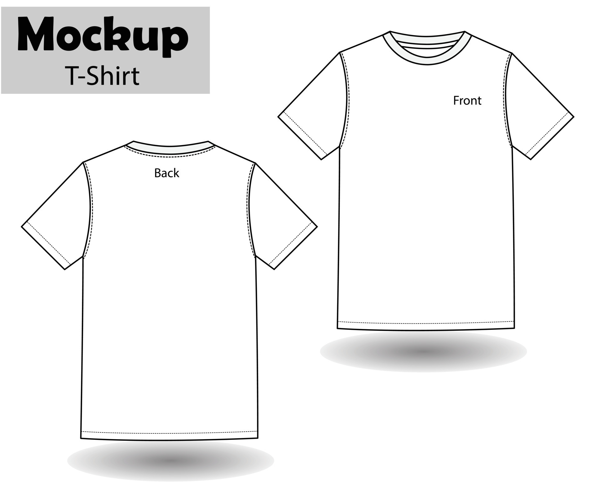 Set of men's white and black tshirt front and back view realistic mock