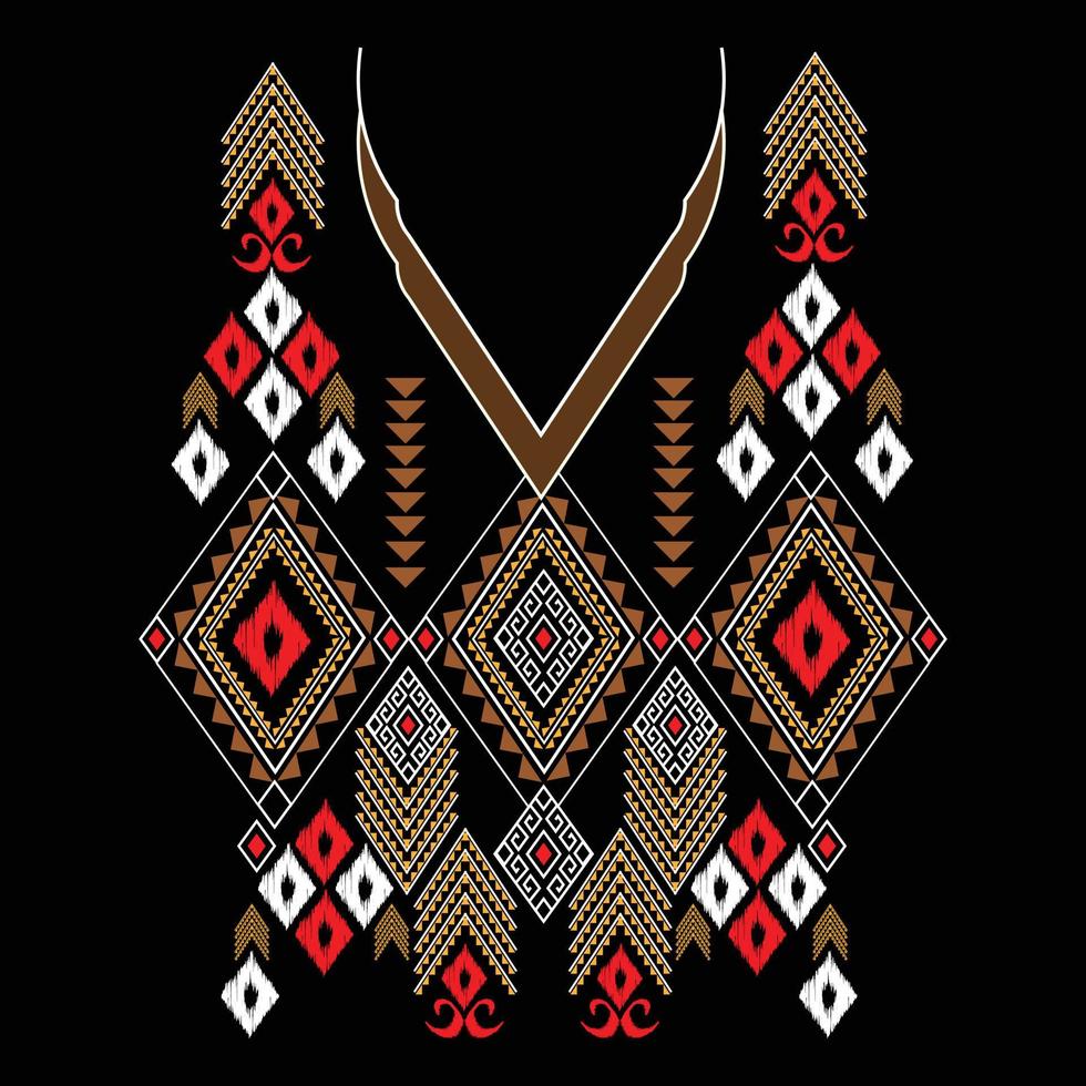 webbeautiful escote bordado.patrón oriental étnico geométrico tradicional sobre fondo negro.estilo azteca,abstracto,vector,ilustración.diseño para textura,tela,mujeres de moda vistiendo,ropa,pri vector