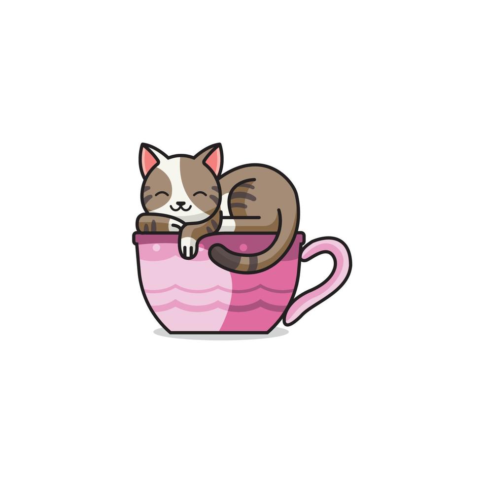 Cute Cat And Tea Vector