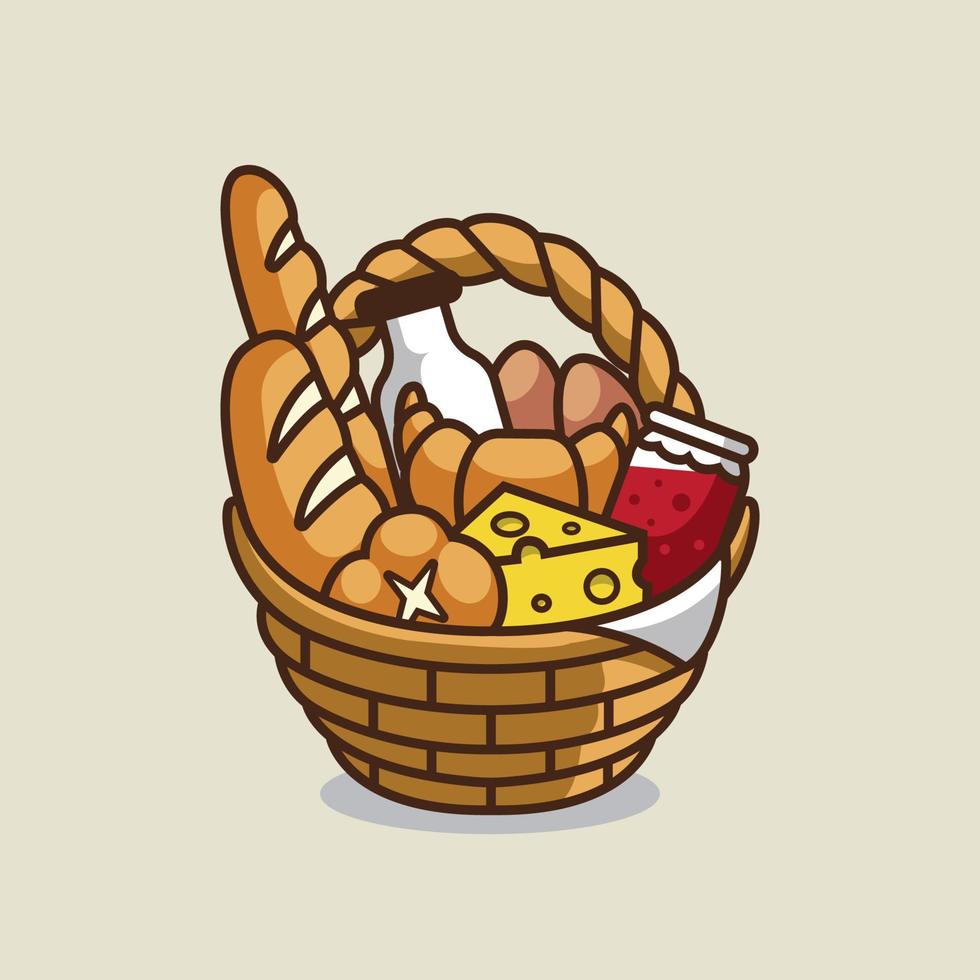 Cute picnic basket cartoon illustration 9779621 Vector Art at Vecteezy