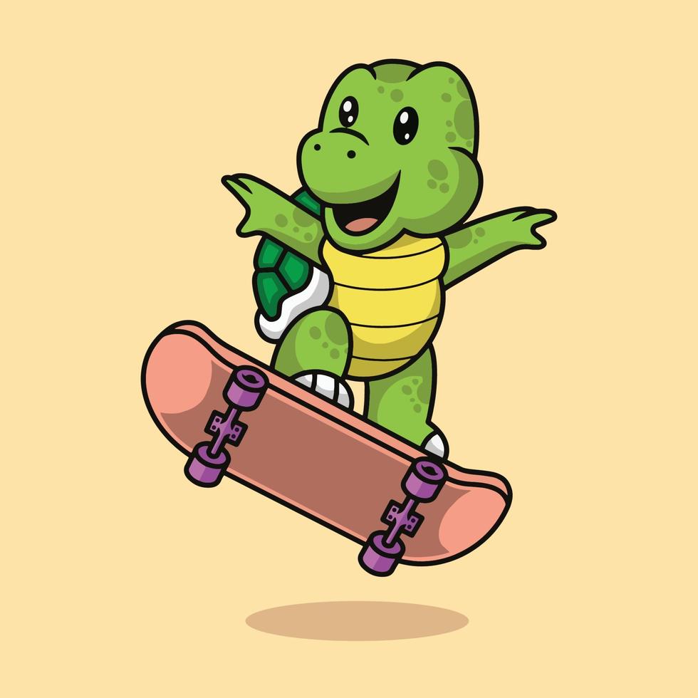 Cute turtle playing skateboard cartoon premium vector