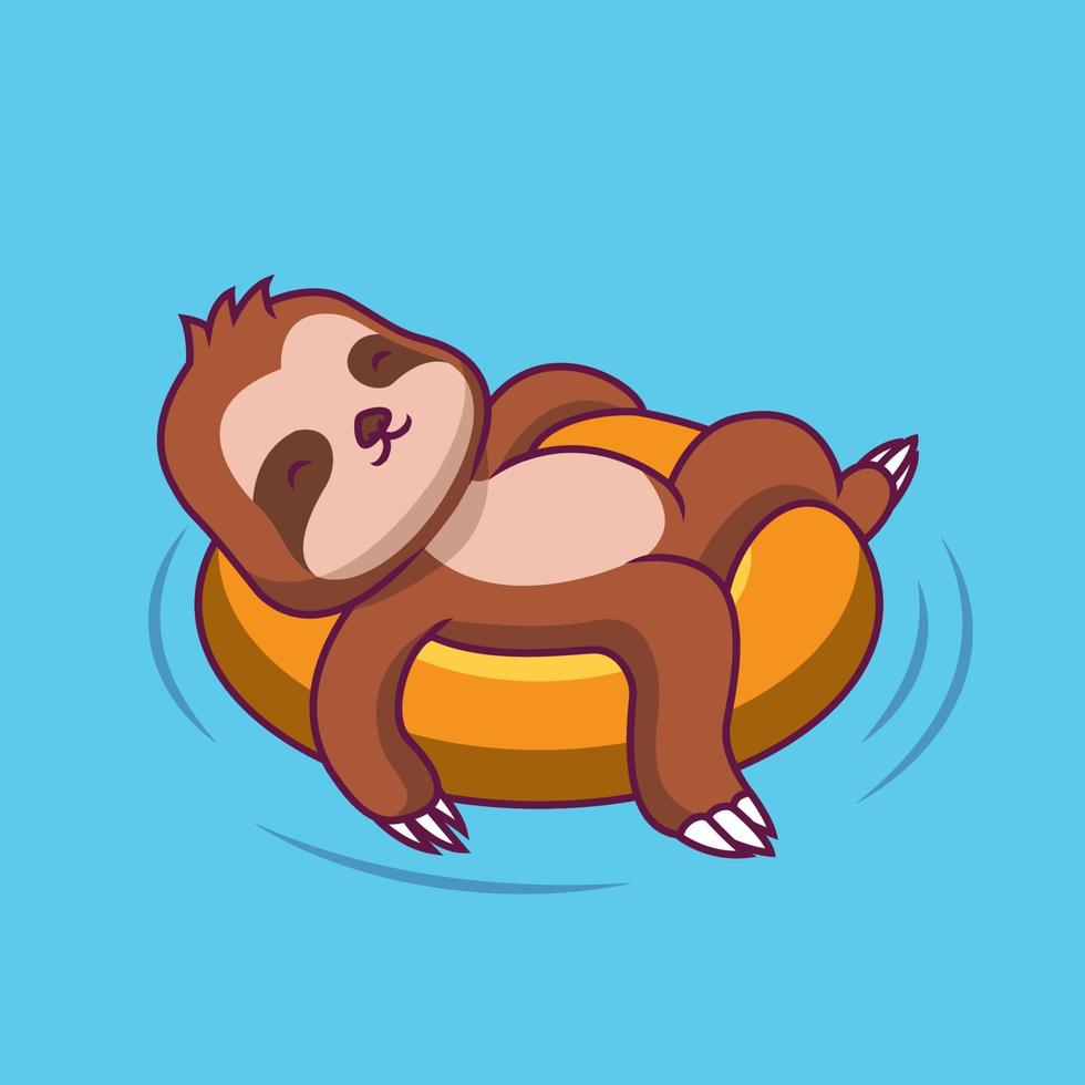 Cute sloth swimming with balloon cartoon illustration vector