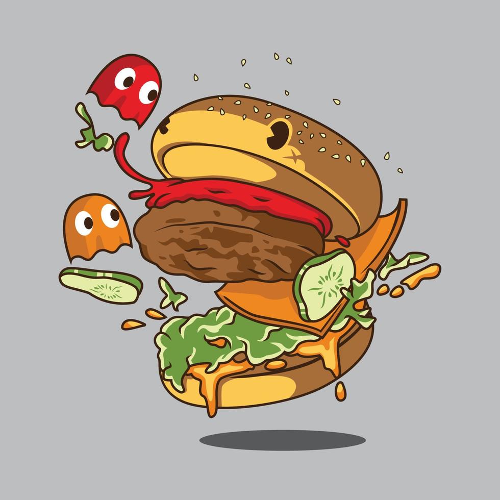 Monster burger cartoon illustration vector