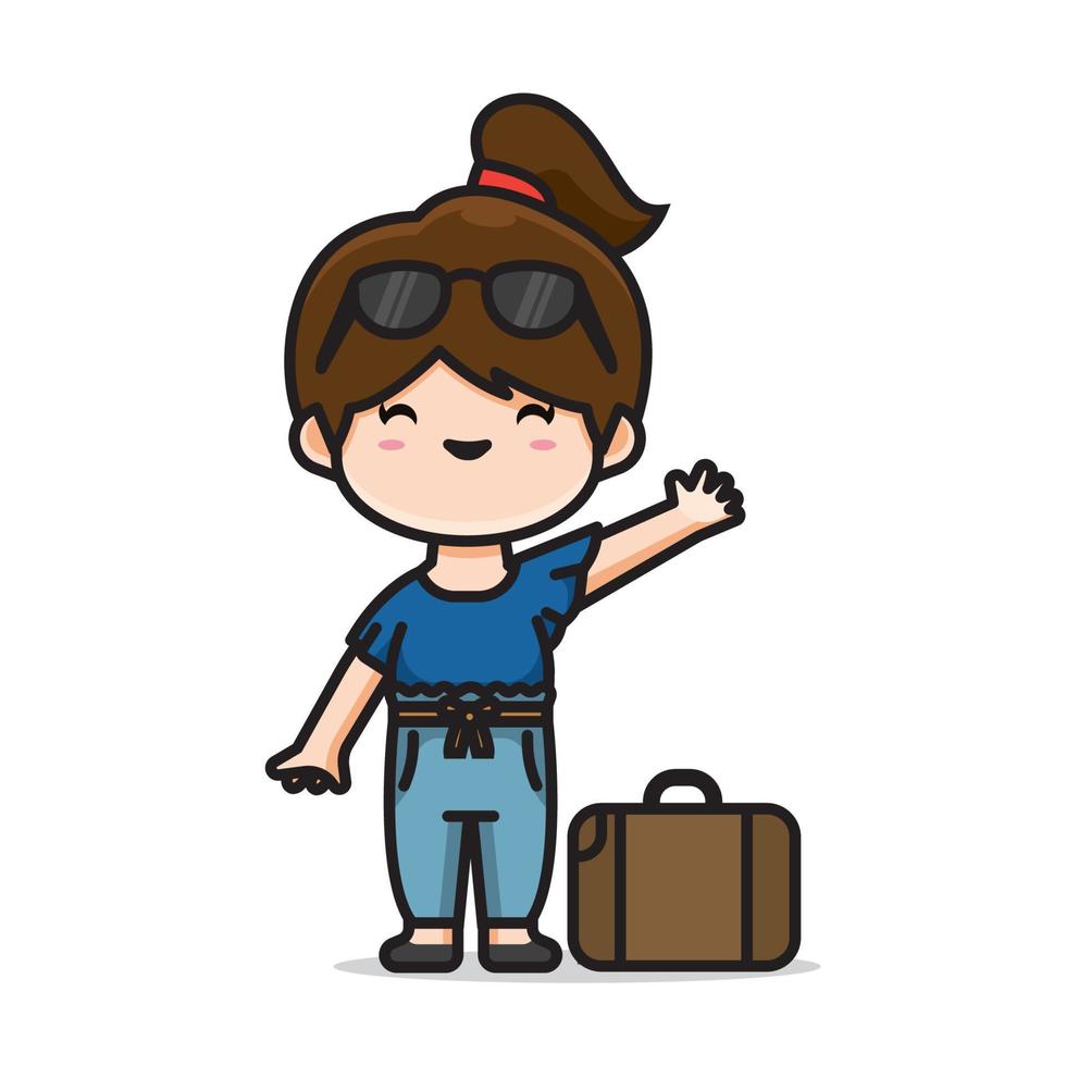 cute girl traveling vector