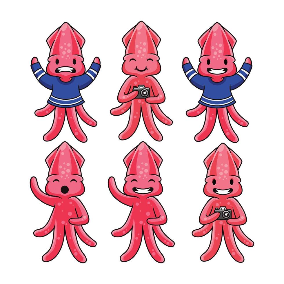 cute squid mascot character vector