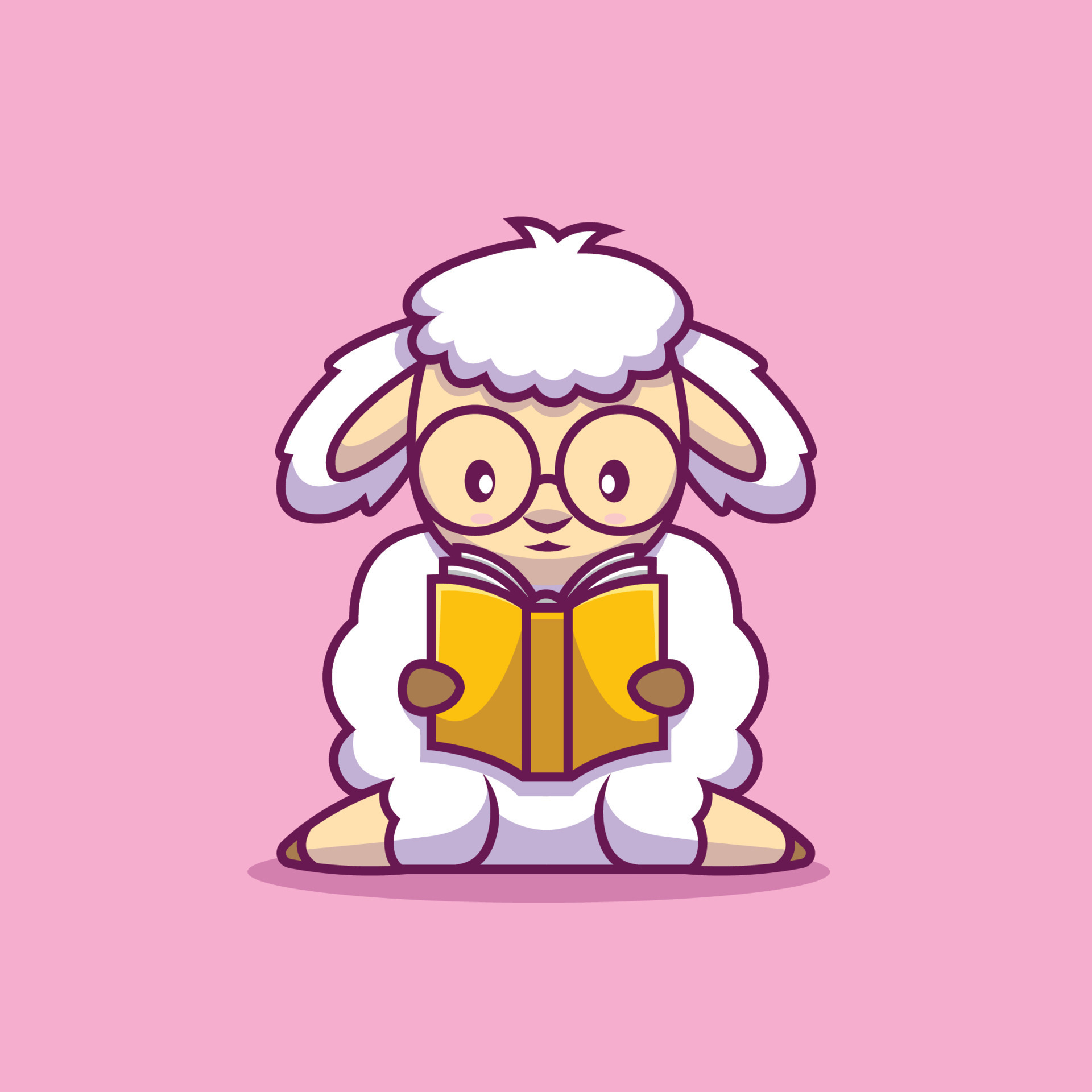 Cute sheep reading book cartoon illustration 9779668 Vector Art at Vecteezy