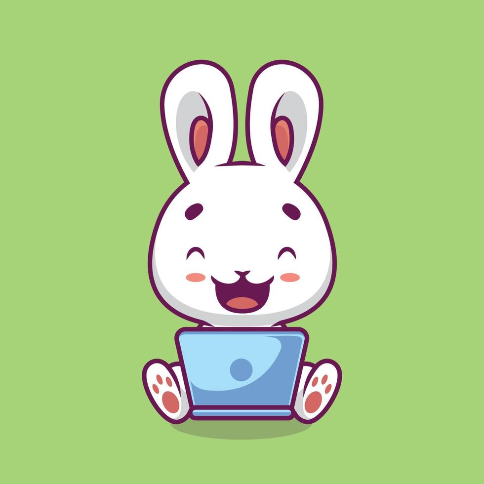 Cute rabbit with laptop cartoon illustration vector