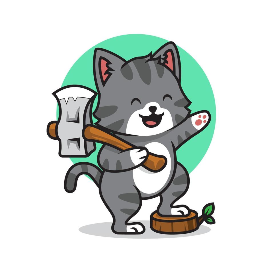 Cute cat lumberjack cartoon premium vector