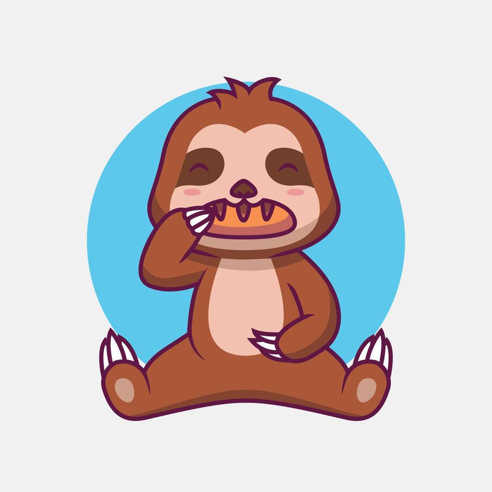 Cute sloth eating bread cartoon illustration vector