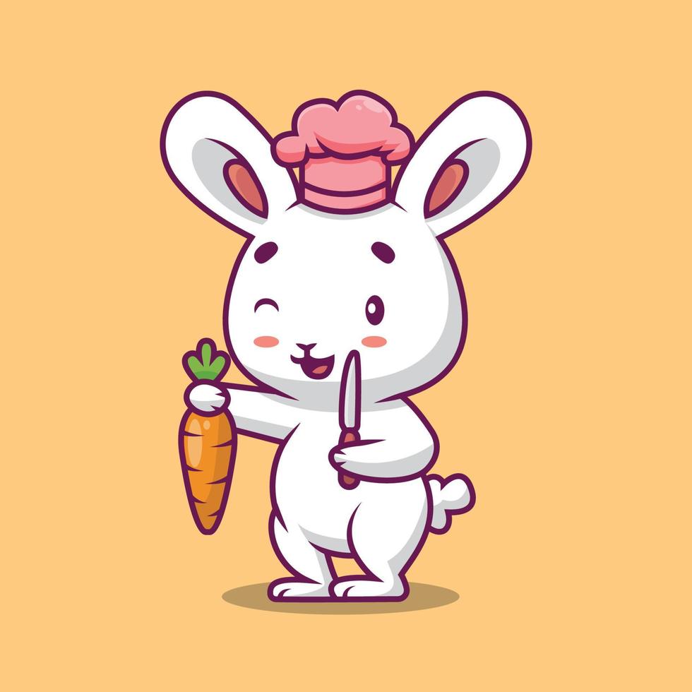 Cute chef rabbit holding knife and carrot cartoon illustration vector