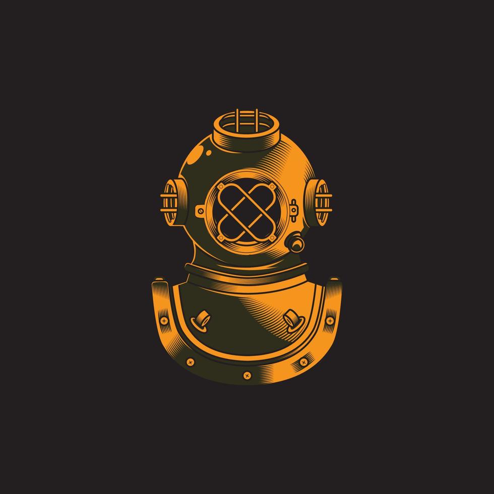 casco de buzo bajo el agua logotipo clásico vector