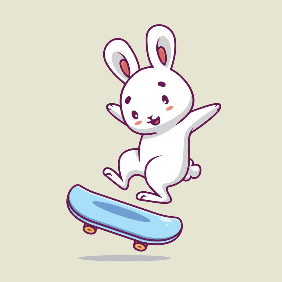 Cute rabbit skateboarding cartoon illustration vector