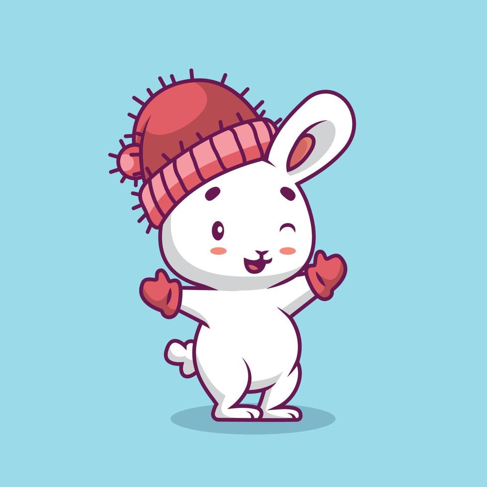 Cute rabbit wearing glove and hat cartoon illustration vector