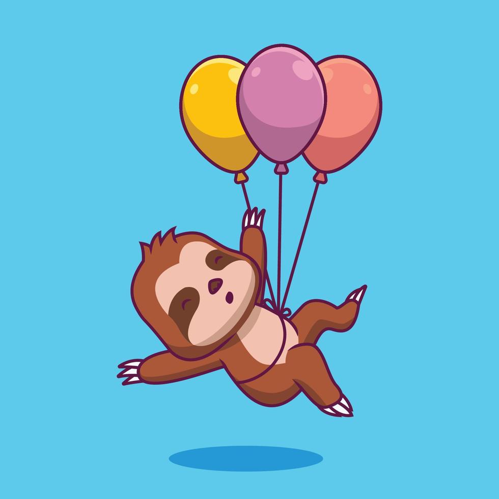 Cute sloth floating with balloon cartoon illustration vector