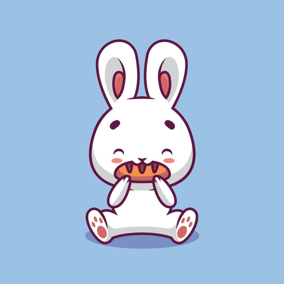 lindo conejo comiendo pan ilustración de dibujos animados vector