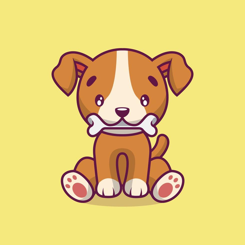 Cute dog eat bone cartoon illustration vector