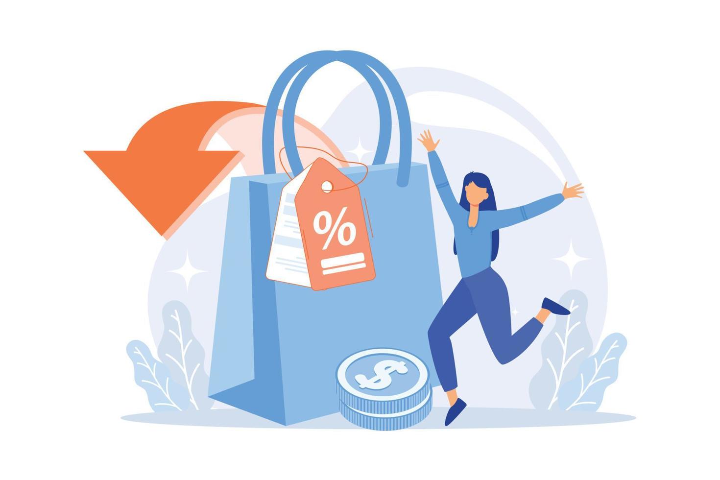 icono de web de dibujos animados de descuentos y asignaciones de compras. reducción del precio de venta, ventas al por menor, marketing creativo. oferta especial, idea de atracción de clientes. ilustración vectorial vector