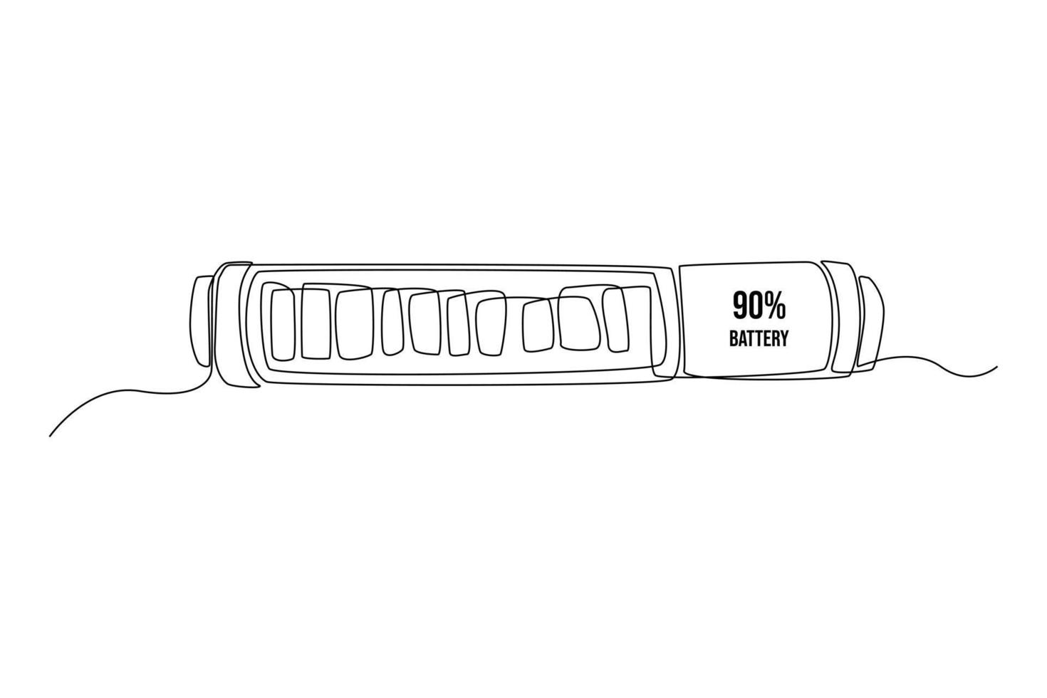 Continuous one line drawing battery charge status with percentage units. Measurement and performance level concept. Single line draw design vector graphic illustration.