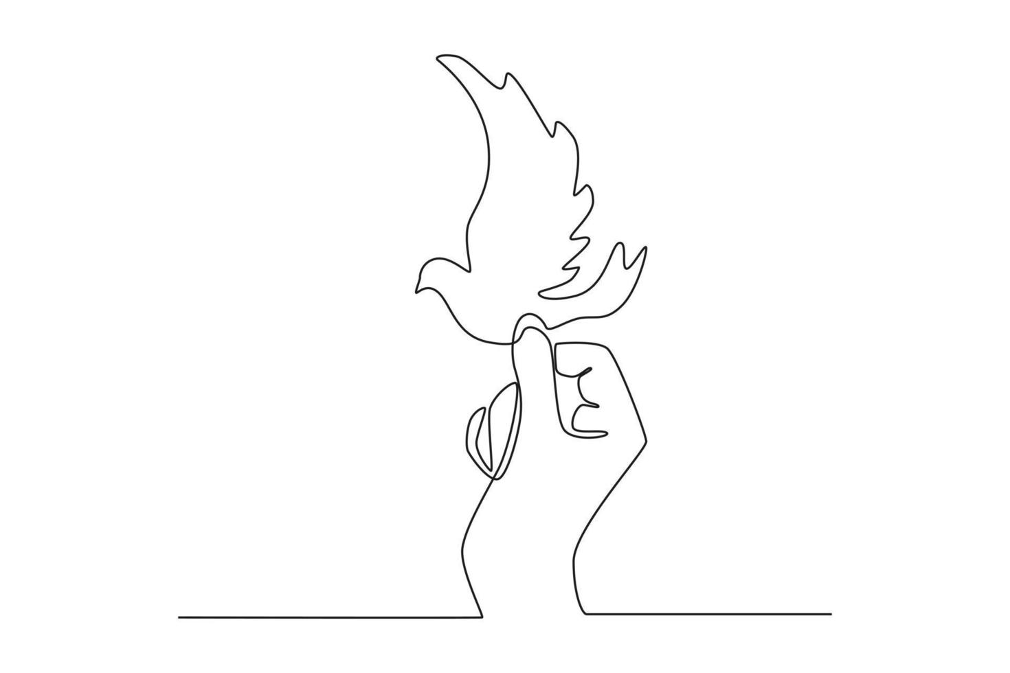 dibujo continuo de una línea paloma en la mano. concepto del día de la paz. ilustración gráfica vectorial de diseño de dibujo de una sola línea. vector