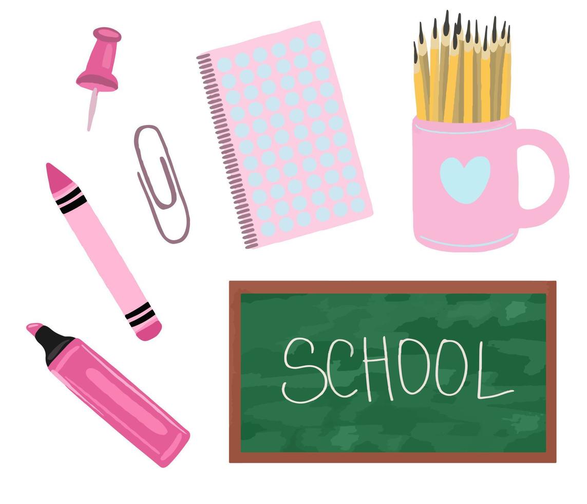 Cute Pink School Supplies PNG Bundle, Cute Back to School Clipart