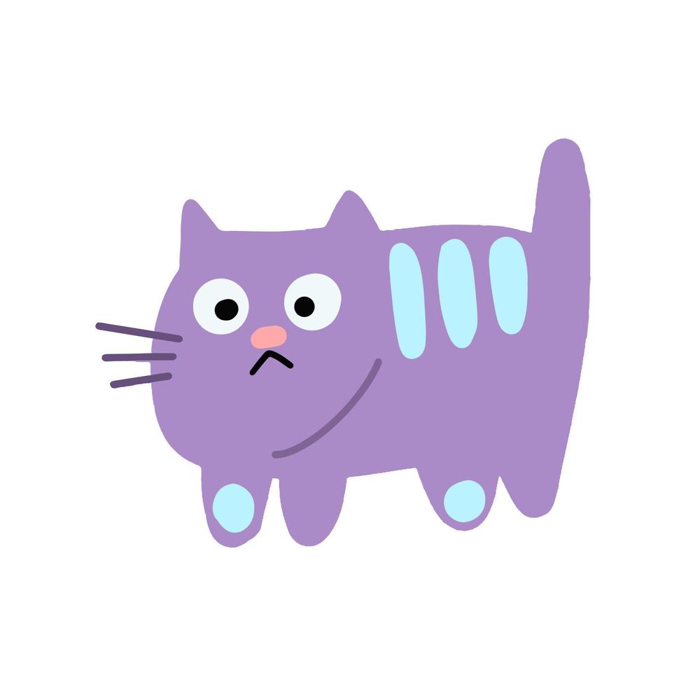 vector triste gato morado. ilustración infantil de una mascota en estilo de dibujos animados.
