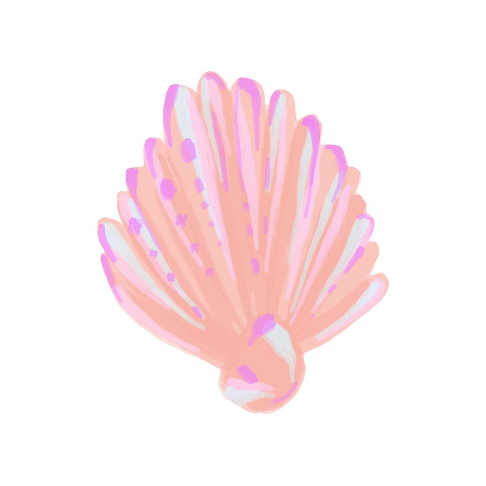 Vector Sea shell of mother-of-pearl color painted in watercolor. Summer illustration of a seashell with a pearl.