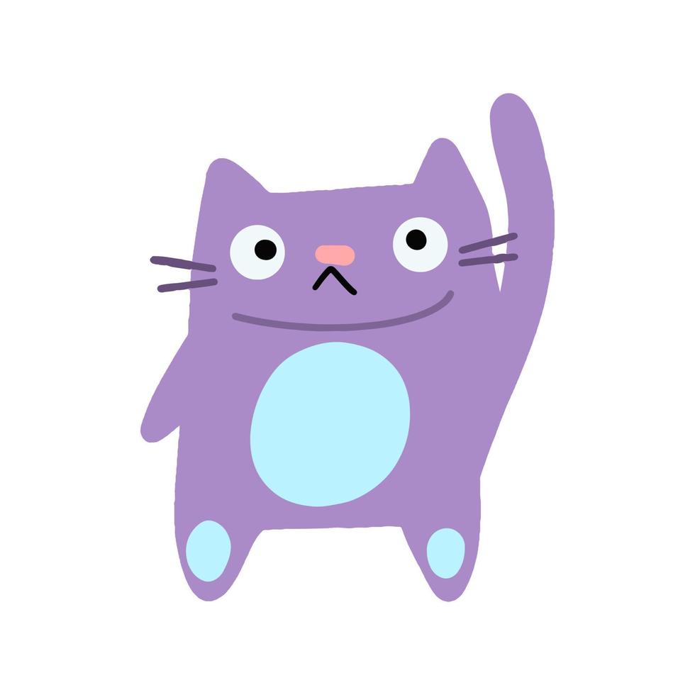 Vector Funny purple cat. Children's hand drawn illustration.