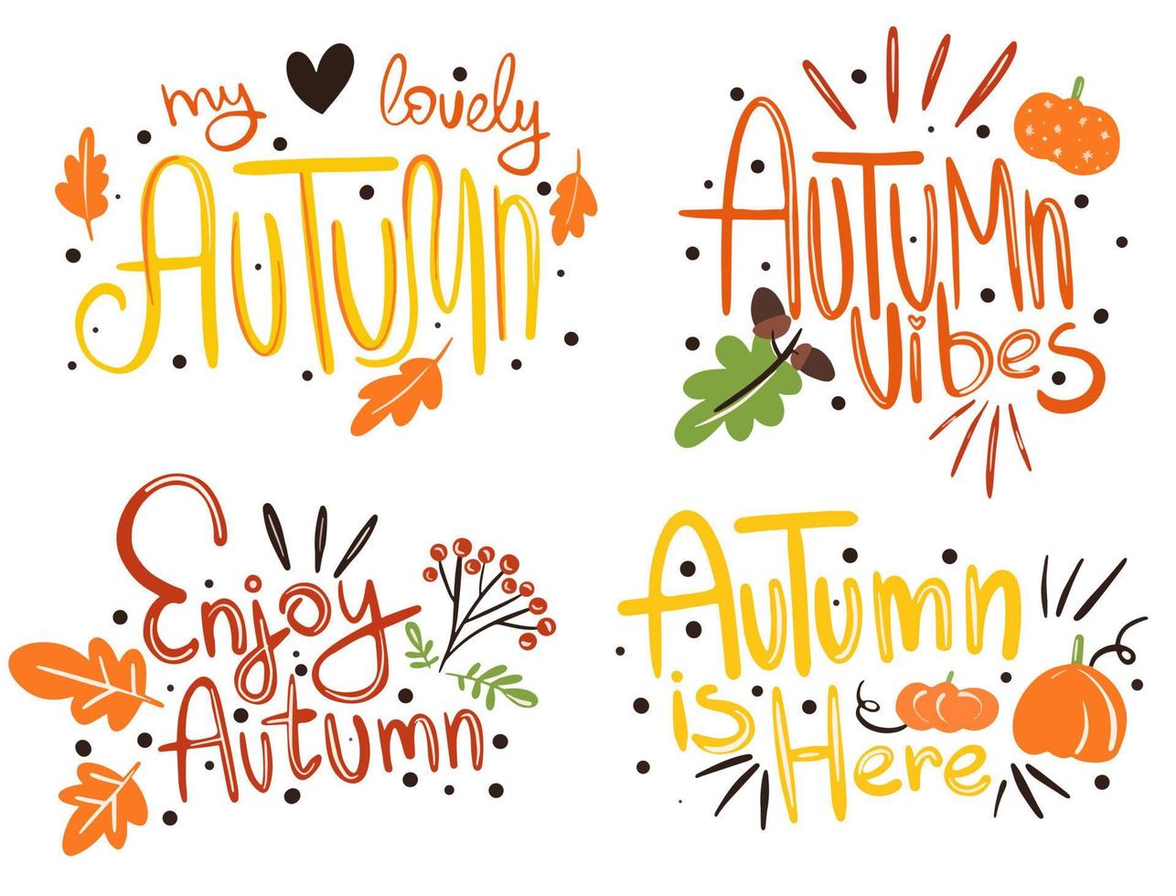 Vector illustration Hello Autumn vector hand drawn lettering design. Fall calligraphy phrase. Printable illustration for posters, flyers, postcards.