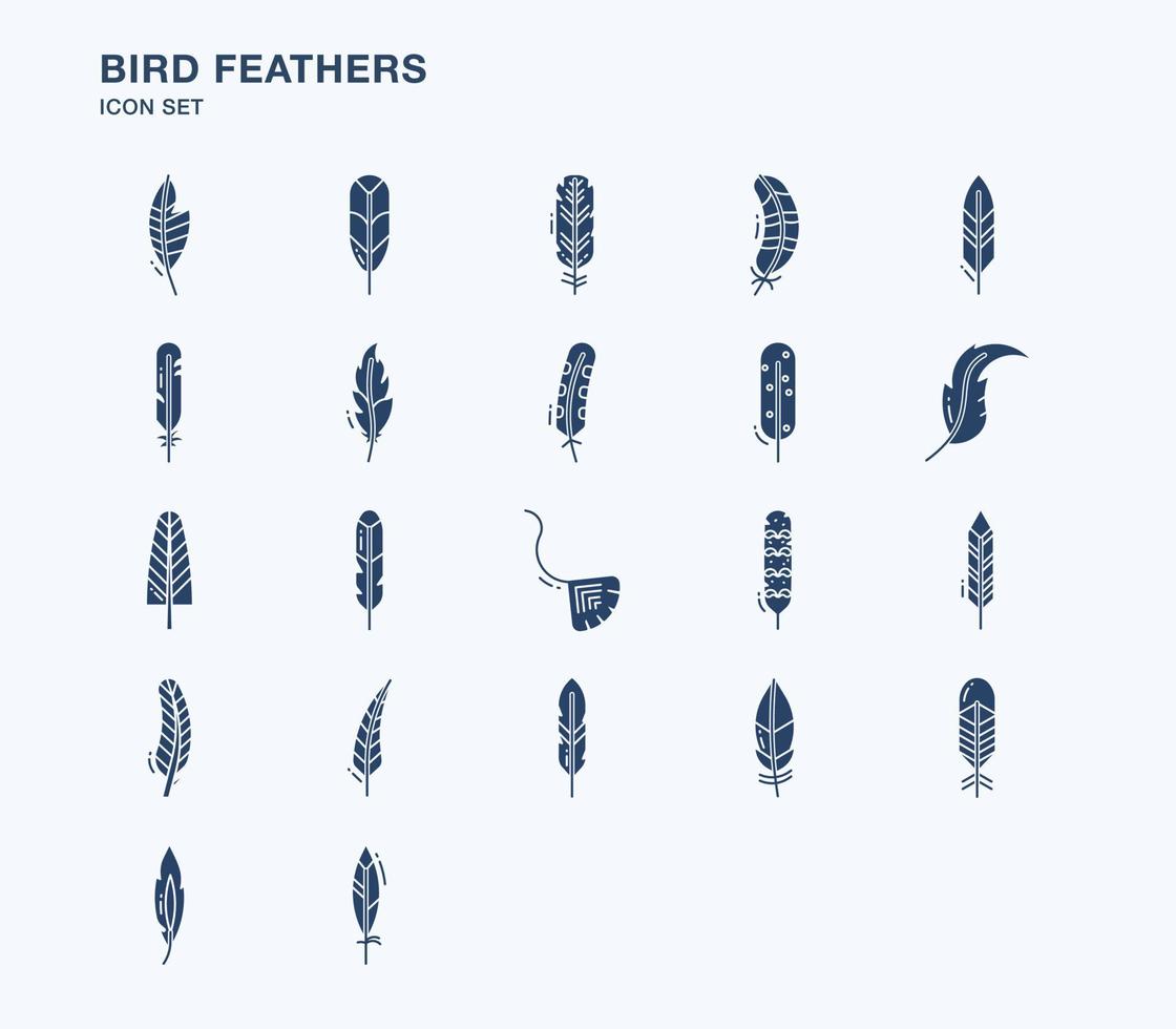 Bird Feathers solid icon set vector