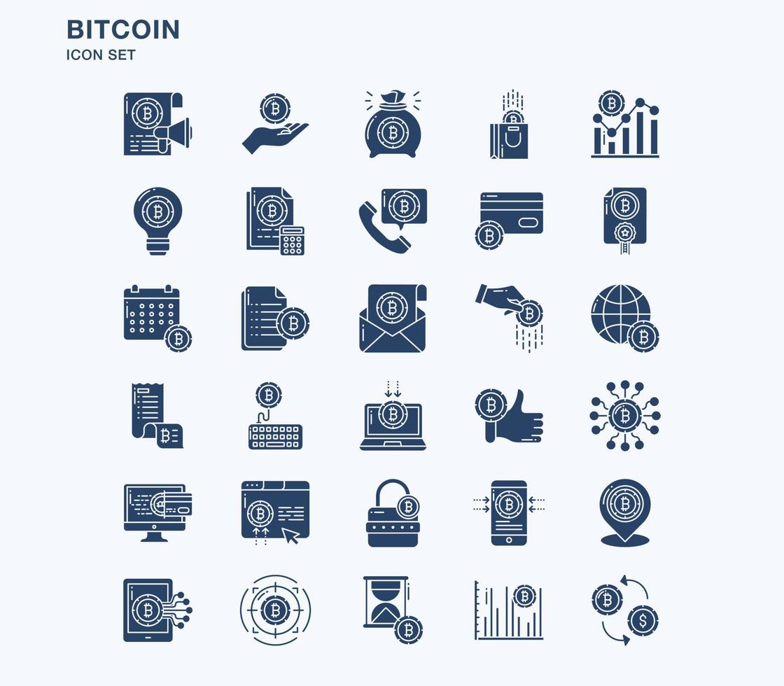 Bitcoin and cryptocurrency solid icon set vector