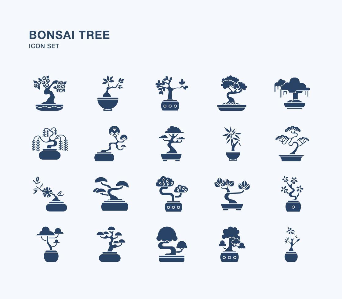 Bonsai tree solid icon set vector