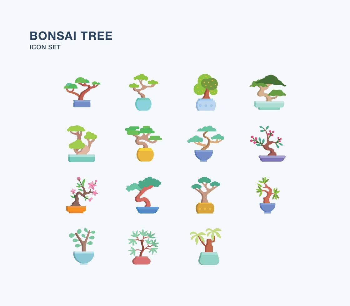 Bonsai tree flat icon set vector