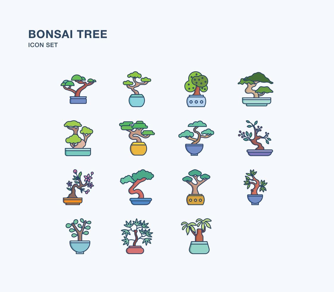 Bonsai tree outline icon set vector