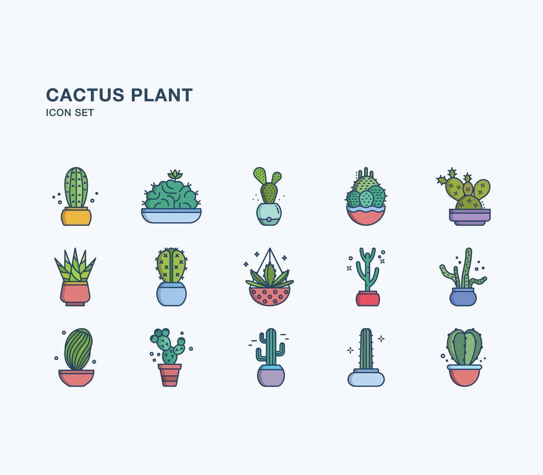 Cactus Plant linear coloured icon set vector