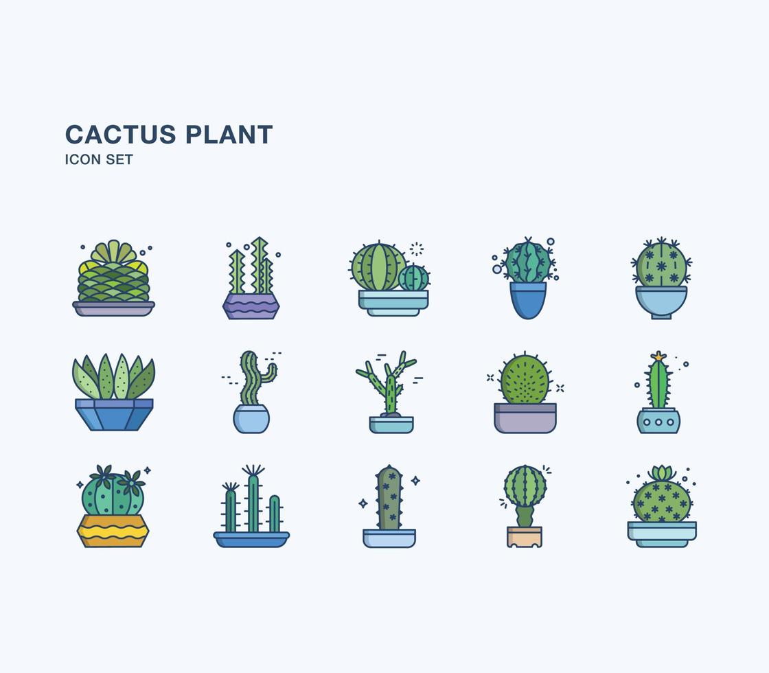 Cactus Plant linear coloured icon set vector