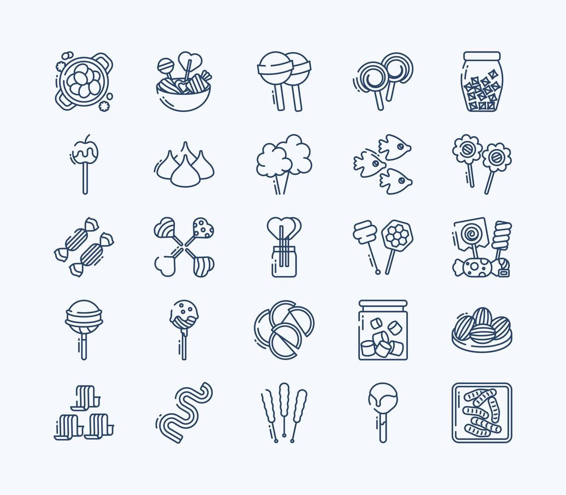 Candies and chocolates outline icon set vector