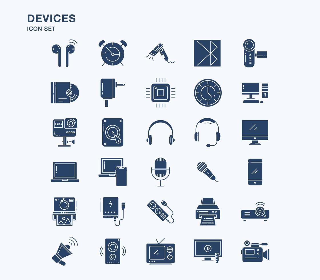 conjunto de iconos sólidos de dispositivos y gadgets vector