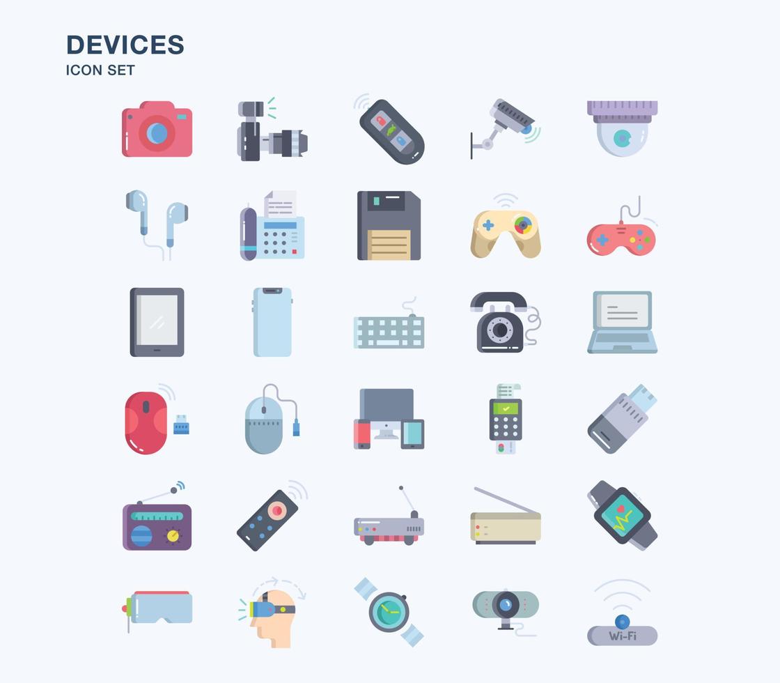 conjunto de iconos planos de dispositivos y gadgets vector