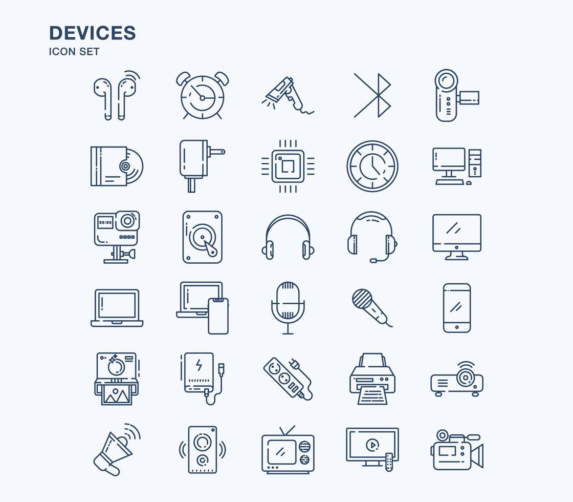 Devices and gadgets outline icon set vector