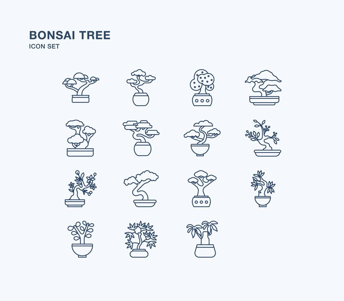 Bonsai tree outline icon set vector